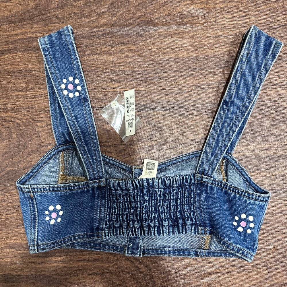 Madewell Denim Crop Top Bralette with Stamped Floral Pattern Women's Size 0 NWT - Picture 7 of 11